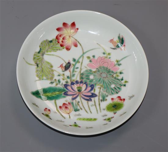 A Chinese famille rose dish, Yongzheng mark but later diameter 15cm